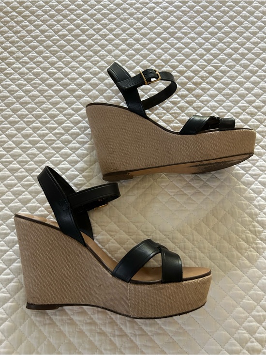 J. Crew Shoes - J. Crew- made in Italy Dark navy leather Wedge Sandals - size 8.